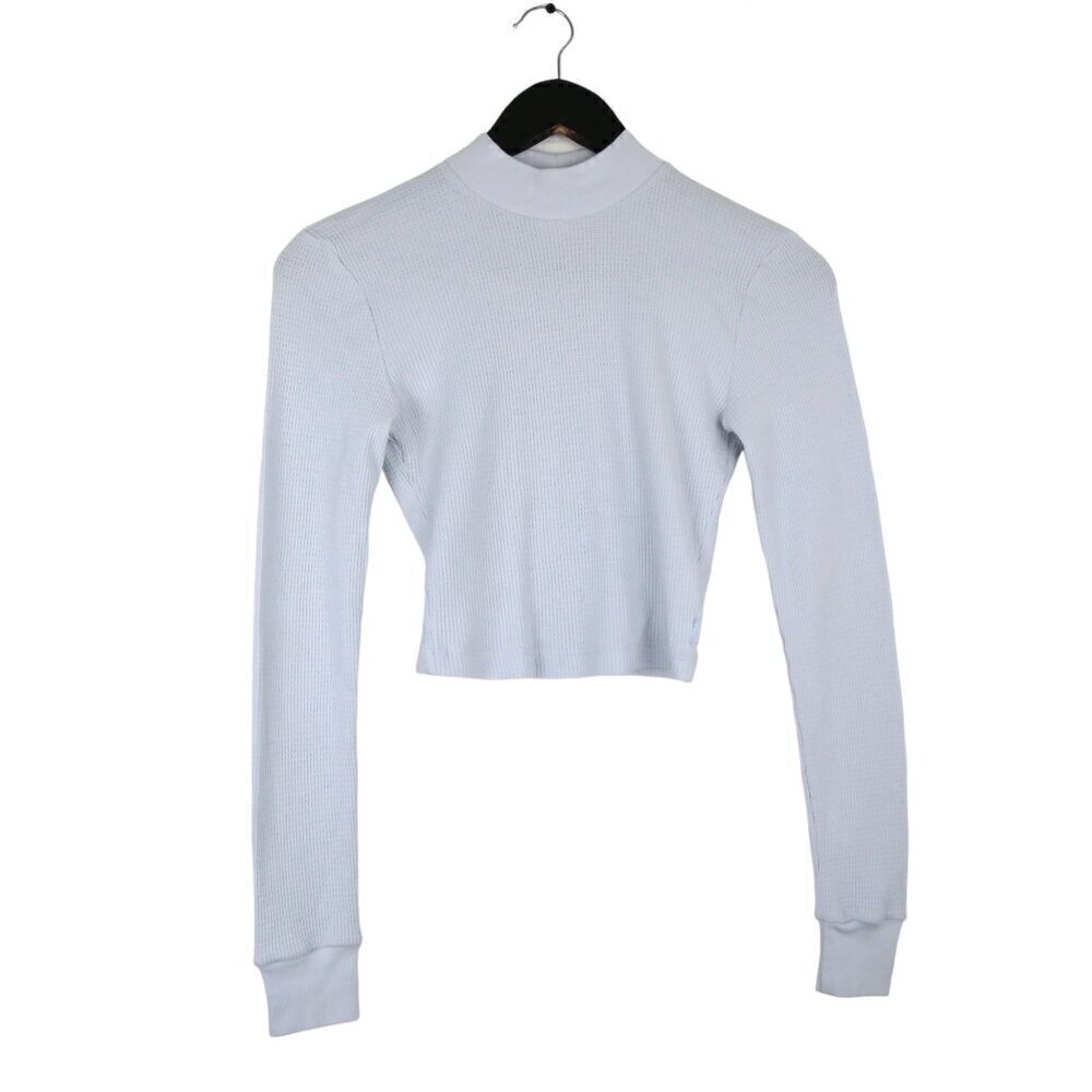 Aritzia Tna Cropped Grey Mock Neck Pullover Thermal Top Size Small